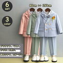 6点セット キッズスーツ ジャケット シャツ ズボン ベスト 蝶ネクタイ コサージュ スーツ 長袖 子供服 男の子 キッズ スーツセット フォーマル お面接 お...