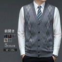 ニットベスト メンズ チョッキ 紳士服 Vネック 菱形 開襟 前開き トップス ポケット付き ビジネス 贈り物 入社祝い 就職 秋新作 おしゃれ