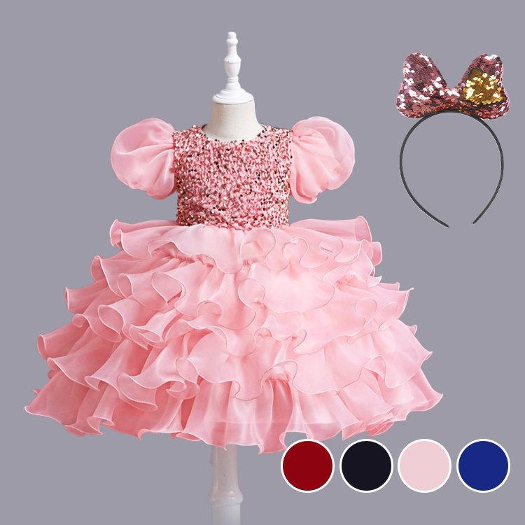 ワンピース 子供ドレス 2点セット 蝶結びカチューシャ ドレス キッズ用 フォーマルドレス リボンドレス演奏会 パーティー 発表会 結婚式 可愛い