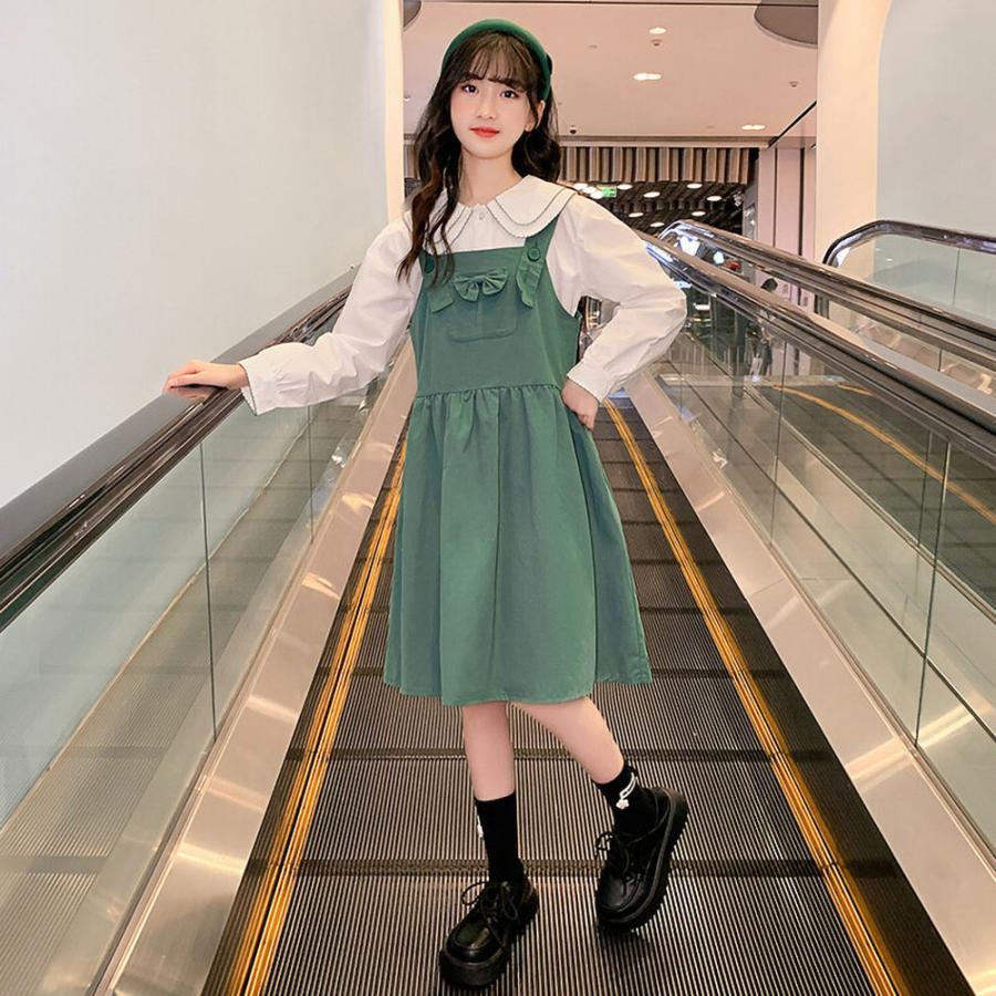 ワンピース 女の子 ドレス 子供 可愛い 吊りワンピース 長袖 入学式 ガールズ 入学式 卒園式 卒業式 七五三 発表会 ピアノ 春 人気 シンプル おすすめ おしゃれ