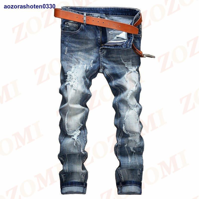 ジーンズ メンズ ボトムス デニムパンツ スキニー 個性的 欧米風 カジュアル デニムジーンズ ダメージ ジーンズ ジーパン ユーズド 父の日