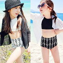水着 ビキニ スイムウェア セットアップ 長袖ラッシュガード 3点セット 女の子 女児 キッズ 子供用 小学生 夏 プール 海水浴 モノトーン ジップ