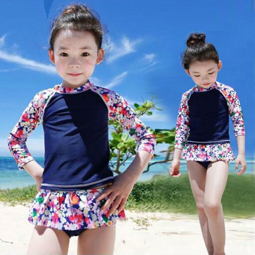 上下2点セット 水着 ラッシュガード 長袖 ミニスカート 女の子用 子供用 キッズ ジュニア スイムウェア セットアップ クルーネック プルオーバー 上下2点セット 水着 ラッシュガード 長袖 ミニスカート 女の子用 子供用 キッズ ジュニア スイムウェア セットアップ クルーネック プルオーバー