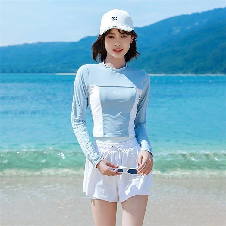 夏 フィットネス水着 レディース ママ水着 体型水着 長袖ラッシュガード 上下セット セパレート かわいい 20代 30代 40代 50代