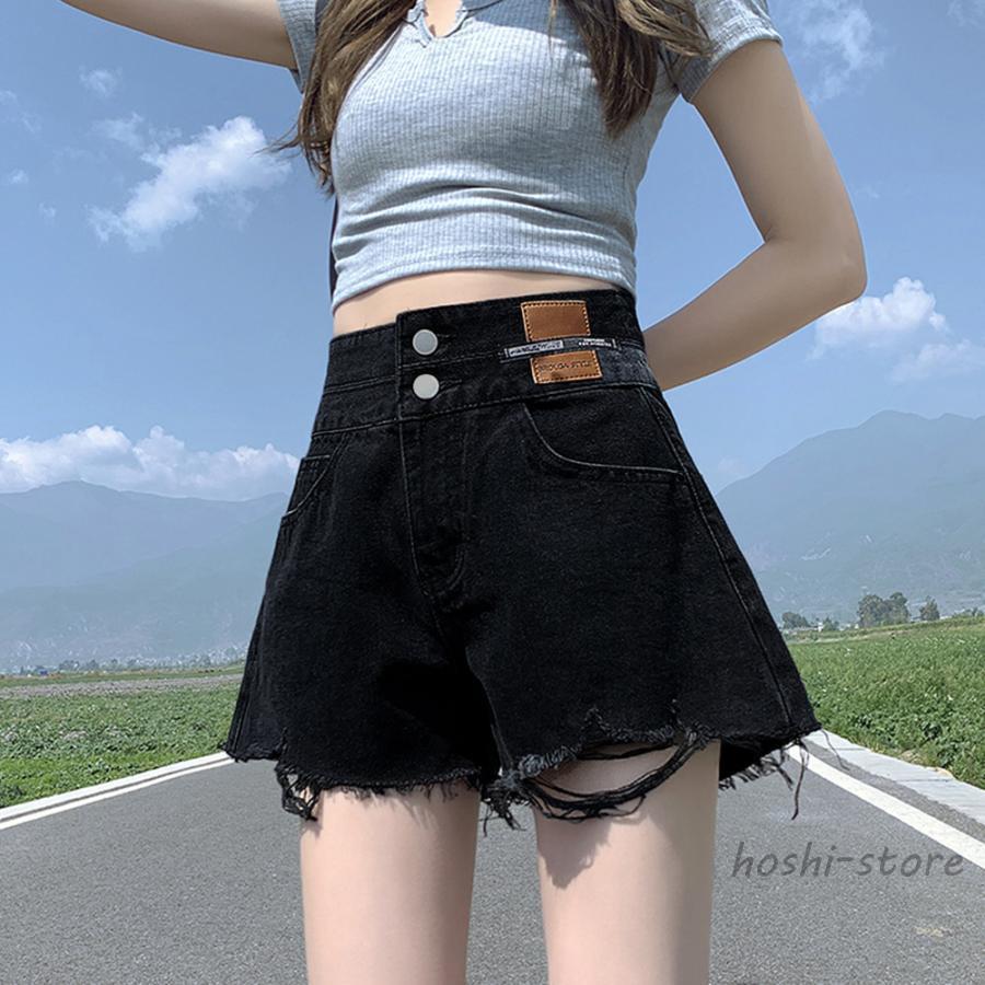 ダメージ加工デニムショートパンツ 韓国風