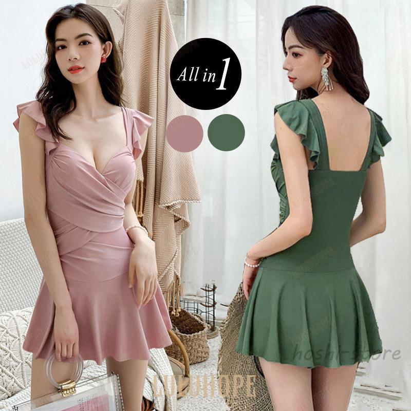 水着 レディース ワンピース オールインワン カシュクール バックシャン 夏 おしゃれ かわいい オトナ女子