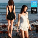 水着 ワンピース レディース かわいい フリル 体型カバー ショートパンツ 一体型 黒 白 無地 ママ 韓国 美背 おしゃれ夏休み 海水浴 プール