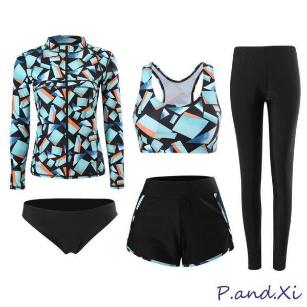 水着 レディース メンズ 体型カバー 3点セット 5点セット 紫外線対策 UVカット カップル フィットネス 韓国風 海 プール おしゃれ