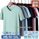 3枚セットTシャツ 半袖 メンズ インナー Vネック ルームウェア 肌着 速乾 メッシュ トップス スポーツ ひんやり 涼しい 吸汗速乾 接触冷感