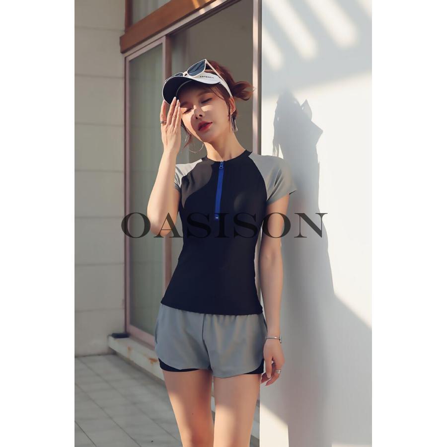 水着 レデイース セパレート式 スイミング オトナ女子 フィットネス水着 体型カバー ショートパンツ スイムウェア ビーチ パッド付き スポーティー 露出控えめ