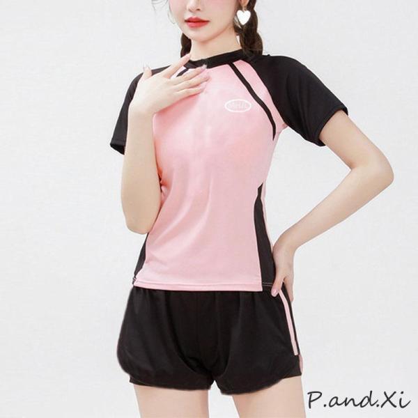 フィットネス水着 レディース 水着セット 体型カバー フィットネス スイムキャップ セット 半袖 めくれ防止 スポーツ ジム プール 競泳水着 20代 30代