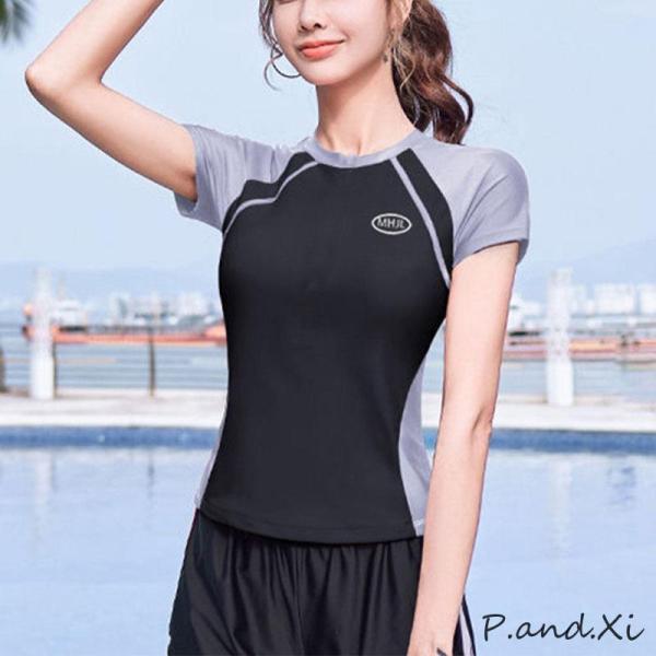 フィットネス水着 レディース 水着セット 体型カバー フィットネス スイムキャップ セット 半袖 めくれ防止 スポーツ ジム プール 競泳水着 20代 30代