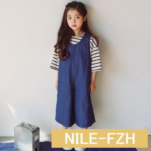 デニムサロペット 女の子 ガールズ キッズ ジュニア 子供服 ボトムス オーバーオール ジーパン ジーンズ ゆったり 9分丈ワイド ガウチョパンツ 韓国