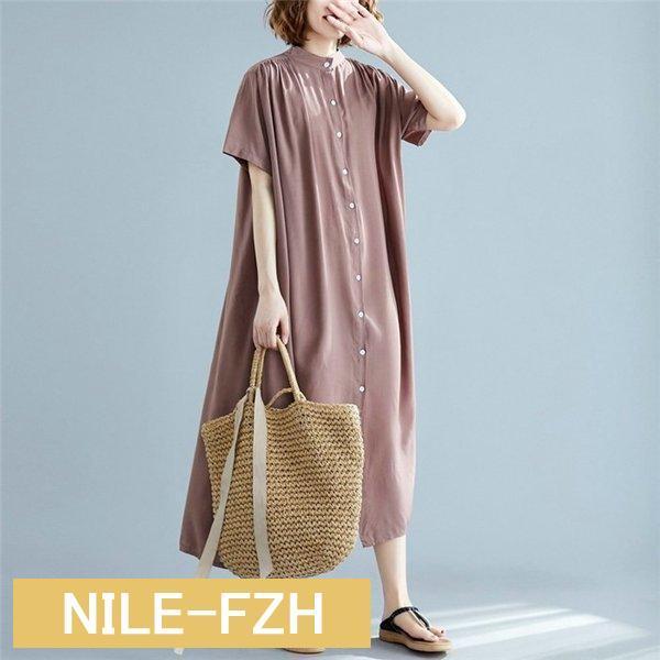 シャツワンピース ロングワンピース ワンピース レディース ロング丈 半袖 無地 体型カバー 大きいサイズ ゆったり 春 夏 コーデ 20代 30代 40代 シンプル OL