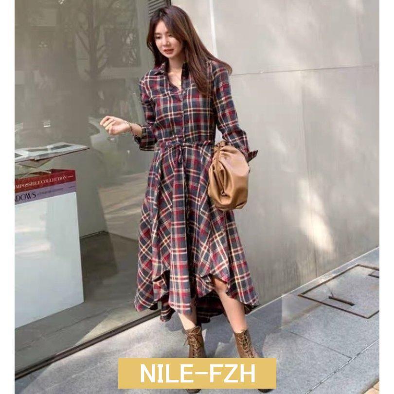 シャツワンピース レディース 40代 春秋 チェックワンピース きれいめ 長袖 ロングワンピース 通勤 ミモレ丈 ワンピース 上品 ゆったり カジュア 通学