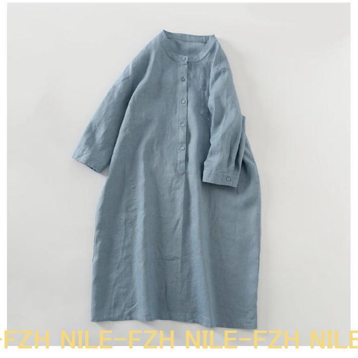リネンシャツ 綿麻混ワンピース レディース チュニック ワンピース 体型カバー ロングワンピース 夏 春 涼しい