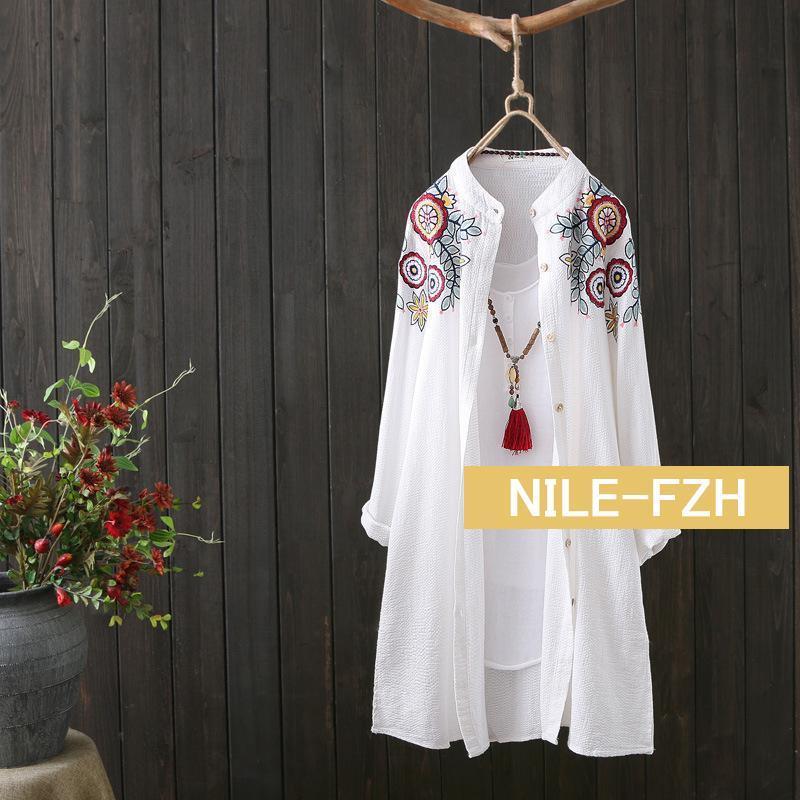 ブラウス シャツ レディース 刺繍 チュニック 日焼けとめ ワイシャツ ロングシャツワンピース 長袖 夏 とろみ 着痩せ トップス おしゃれ