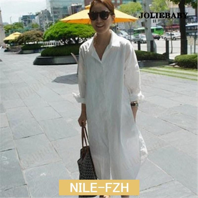 ロング丈シャツ ブラウス シャツ シャツワンピ ワンピース レディース 白シャツ 体形カバー ロング丈 トップス 着痩せ 薄手 ロング