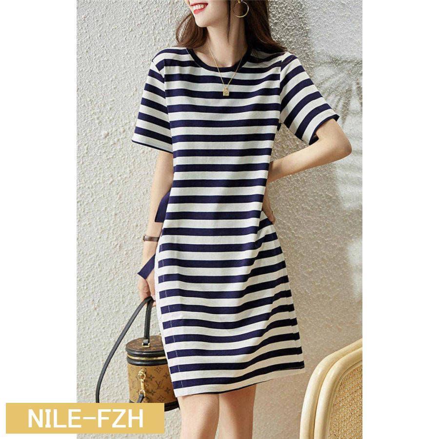 ワンピース 春 膝丈ワンピース レディース 40代 ロングワンピース 春 夏 半袖 切り替え きれいめ フレア オシャレ 通勤 ストライプ 体型カバー 大人 30代 50代