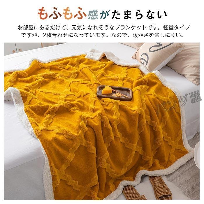 毛布 2枚合わせ ひざ掛け 肩掛け フランネル シープボア ふわふわ 肌掛け オールシーズン 合わせ 掛け毛布 丸洗い 保温 あったか ブランケット 100×150cm [2]
