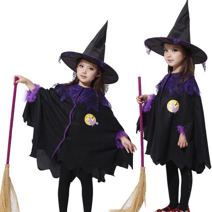 ハロウィン仮装 魔女 キッズ用 コスチューム コスプレ衣装 マント 帽子 2点セット 魔法使い 子供 女の子 かわいい 定番 人気 変装 安い おすすめ おしゃれ