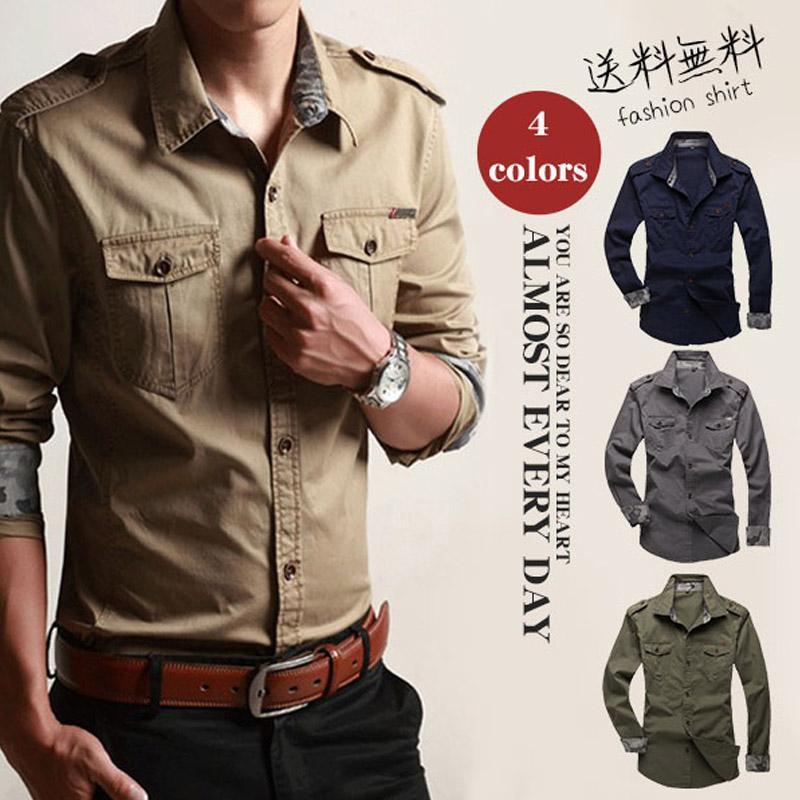 ミリタリーシャツ シャツ メンズ 長袖 ワークシャツ 迷彩 カモ柄 カーゴシャツ ボタンダウンシャツ アメカジ ジャケット 細身 春 秋 アウター トップス