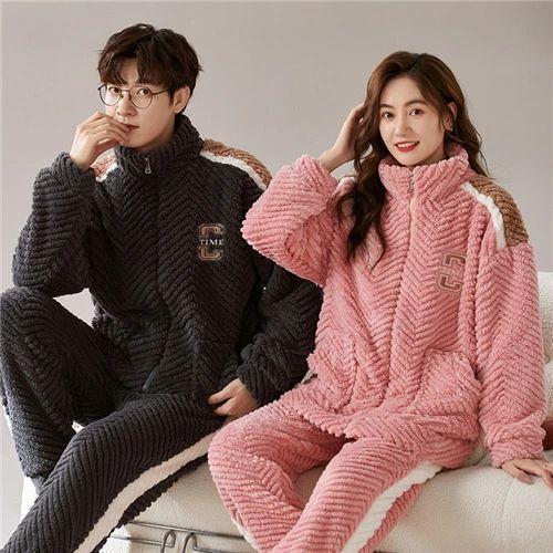 ペアパジャマ 冬 モコモコ カップル ペア ルームウェア セット 長袖 前開き ペア パジャマ 夫婦 もこもこ メンズ ペアパジャマ カップル 秋冬 結婚祝い プレゼン