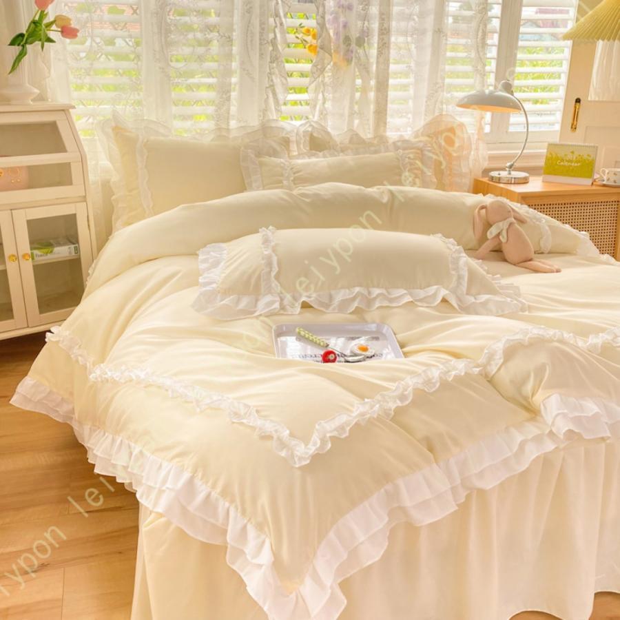 姫系 寝具カバー レース付き フリル 模様 掛け布団カバー 枕カバー ベッドスカート シングル プリンセ..