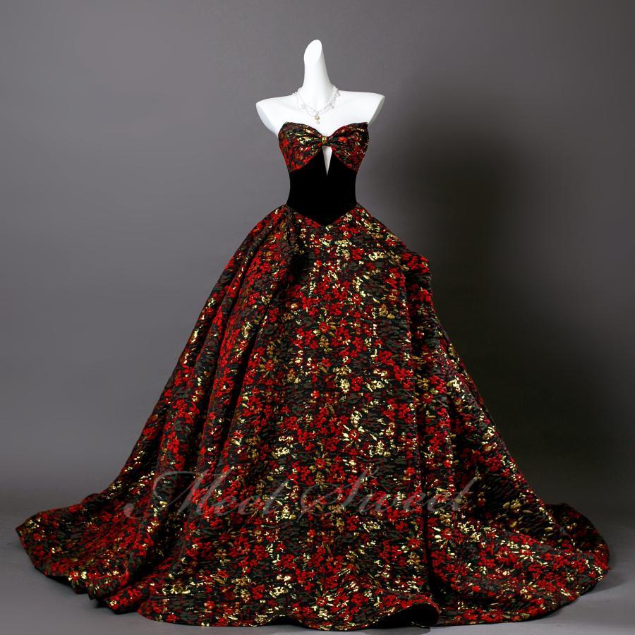 カラードレス ブラック ベアトップ 和柄 演奏会 発表会 二次会 花嫁 ウエディングドレス ウェディングドレス ロングドレス Aラインドレス プリンセスドレス