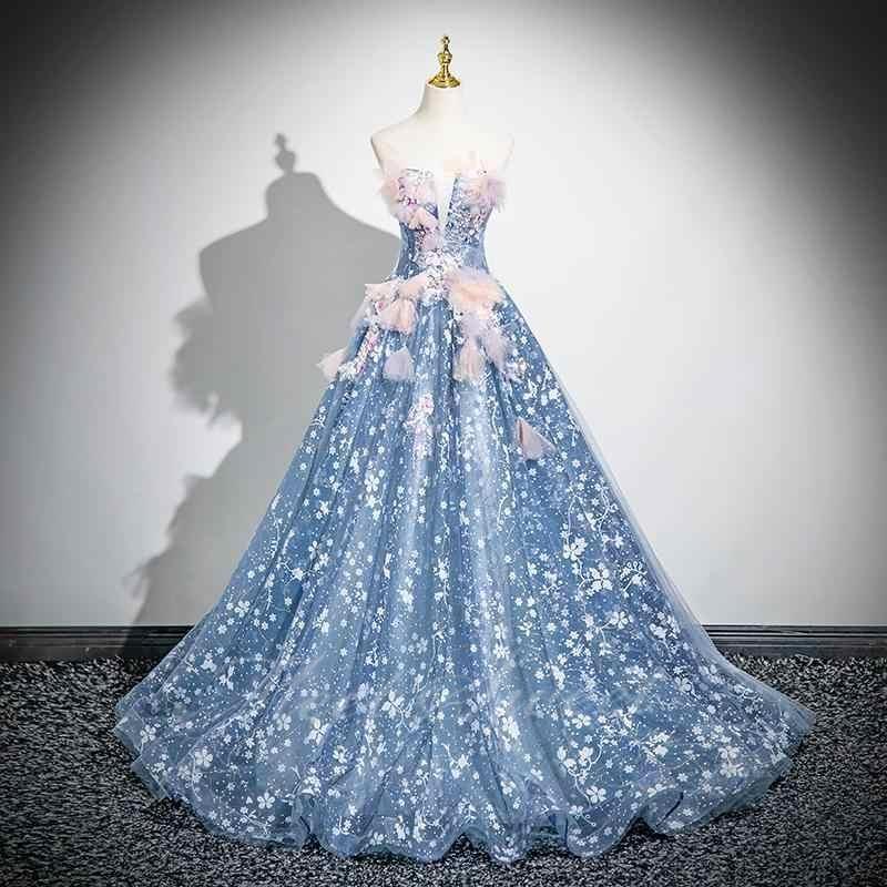 シルエットセレクトのカラードレス ブルー オフショルダー 花柄 姫系 演奏会 発表会 二次会 花嫁 ウエディングドレス ウェディングドレス ロングドレス Aライン プリンセスドレス｜アングル2