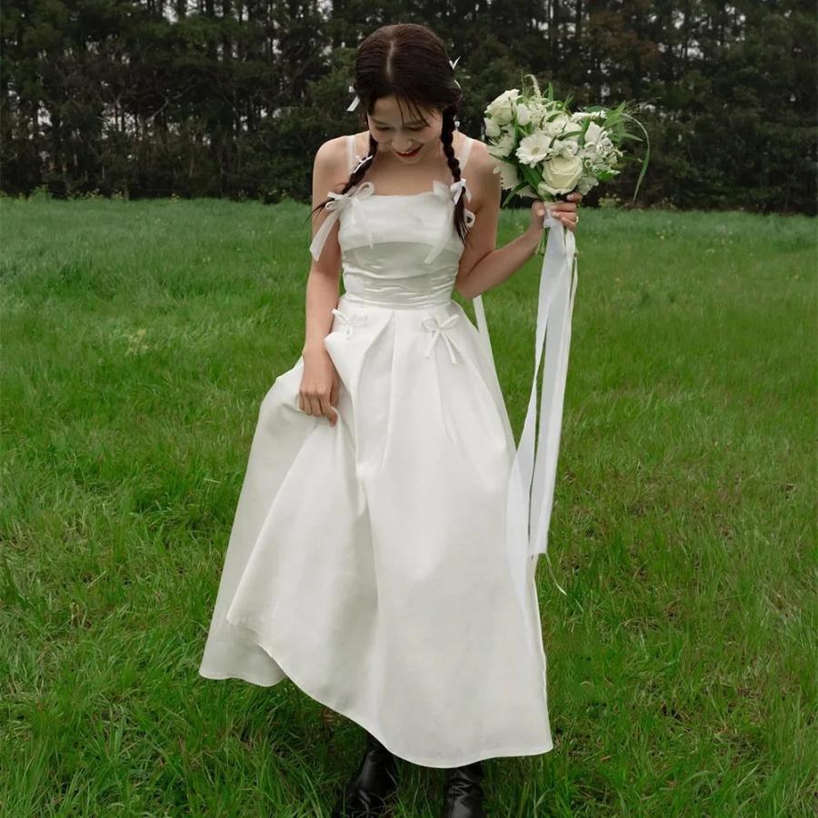 ウェディングドレス ノースリーブ リボン マキシドレス Aライン ロング 卒業式 二次会 結婚式 披露宴 前撮り 後撮り 発表会 花嫁 ウエディングドレス 花嫁ドレス
