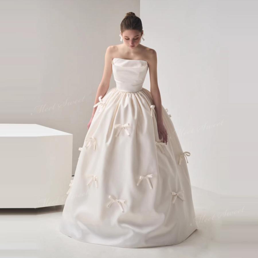 ウェディングドレス プリンセスライン リボン ベアトップ ロング 二次会 結婚式 披露宴 前撮り 後撮り 発表会 花嫁 ウエディングドレス 花嫁ドレス ロマンチック 3