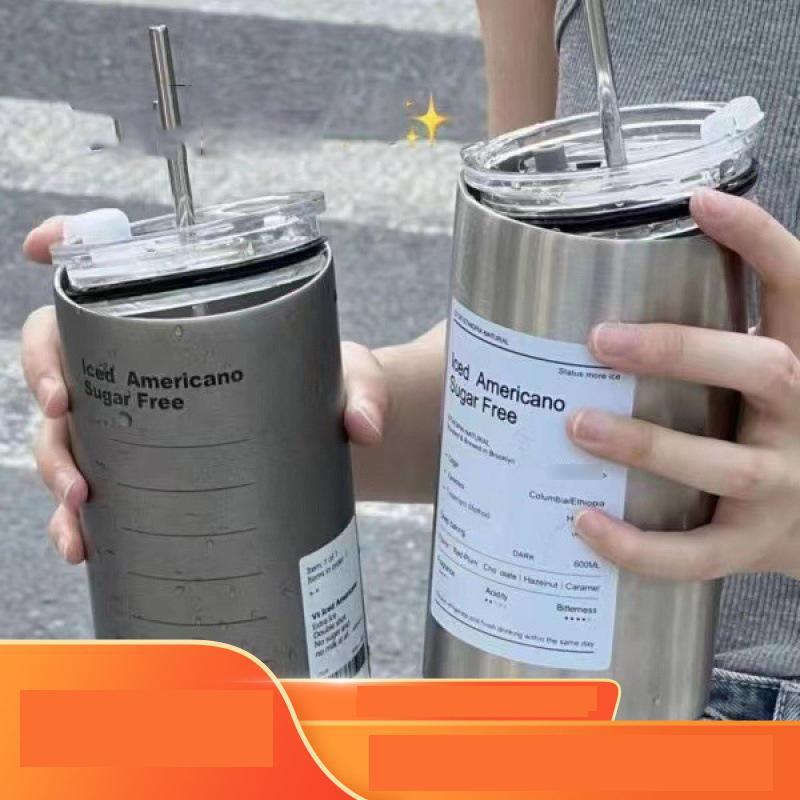 乐天商城 - 水筒 ストロー コーヒー 蓋付き 保温 保冷 大容量 オフィス 二層 ステンレス ジョッキ 2way コンパクト 直飲み 600ml 軽量 カップ ボ