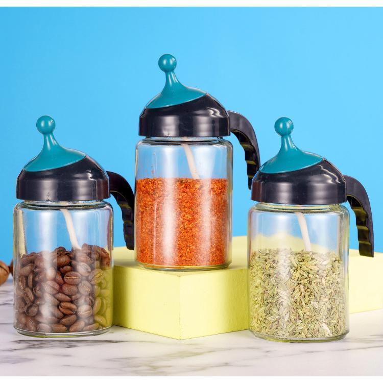調味料容器 調味料ケース ガラス製 透明 スプーン付き 塩入り 砂糖入り スパイスボトル 保存容器 粉物..