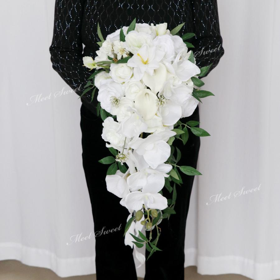 ウェディングブーケ ブライダルブーケ キャスケードブーケ ウエディングブーケ 花嫁 ブーケ 造花 花束 ..