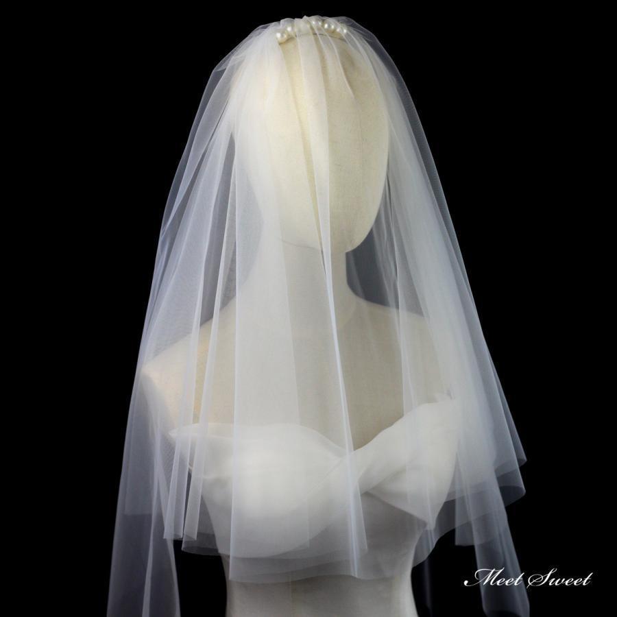 ウェディングベール ミディアムベール ショートベール パール フェイスアップベール 韓国風 シンプル ..