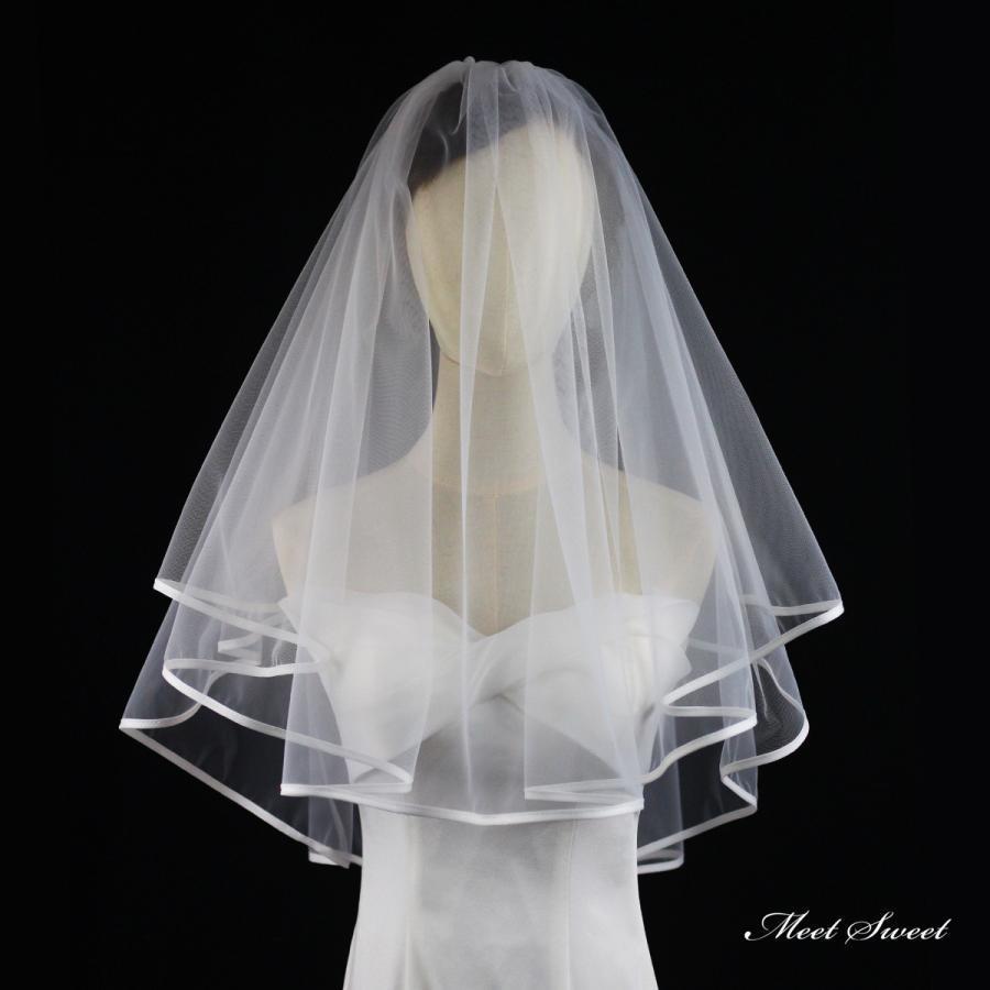 ウェディングベール ミドルベール ミディアムベール バイアステープ パイピング 縁取り コーム フェイ..