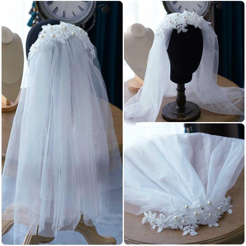 ウェディングベール レース ビーズ パール フラワー ミドルベール ミディアムベール ボンネ ウエディン..