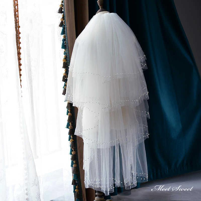 ウェディングベール 4段ベール ミドルベール ミディアムベール ティアード コーム パール ボリューム ..