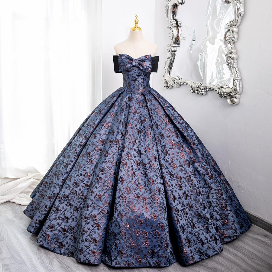 カラードレス ブルー 青 オフショルダー 花柄 ステージドレス ウェディングドレス ロングドレス 結婚式 二次会 演奏会 発表会 大人 華..