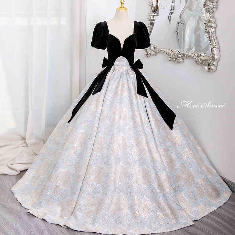 カラードレス ステージドレス グレー サテン 花柄 半袖 成人式 ウェディングドレス ロングドレス 結婚式 二次会 演奏会 発表会 大人 ウ..