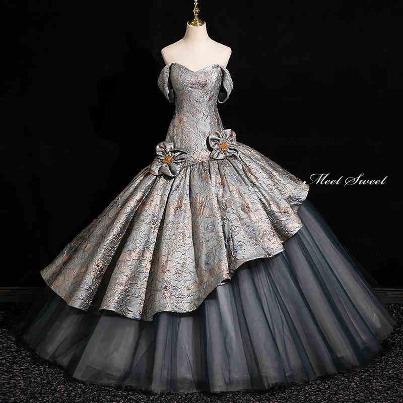 カラードレス 2way グレー ベアトップ オフショルダー マーメイドドレス ウェディングドレス 二次会 演奏会 発表会 ロングドレス 結婚式 ステージドレス