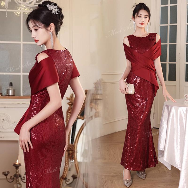 カラードレス パーティードレス ワインレッド マキシドレス マーメイドドレス ウェディングドレス 演奏会 発表会 結婚式 二次会 花嫁 前撮り トレンド 個性(4)