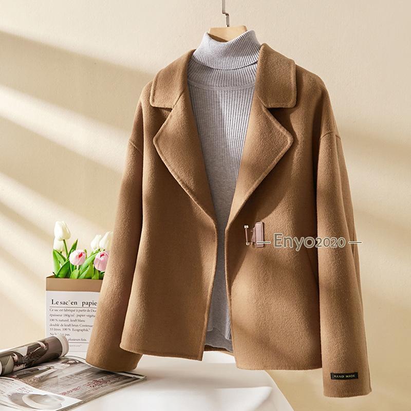 Rakuten - コート ウール ショート丈 レディース フードなし 無地 ピーコート Pコート 100％ウール 秋服 冬服 上品 ビジネス アウター オーバーサイズ ゆったり