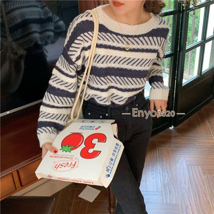 ニットトップス レディース 長袖 ボーダー クルーネック ニット ドロップショルダー トップス ゆったり..