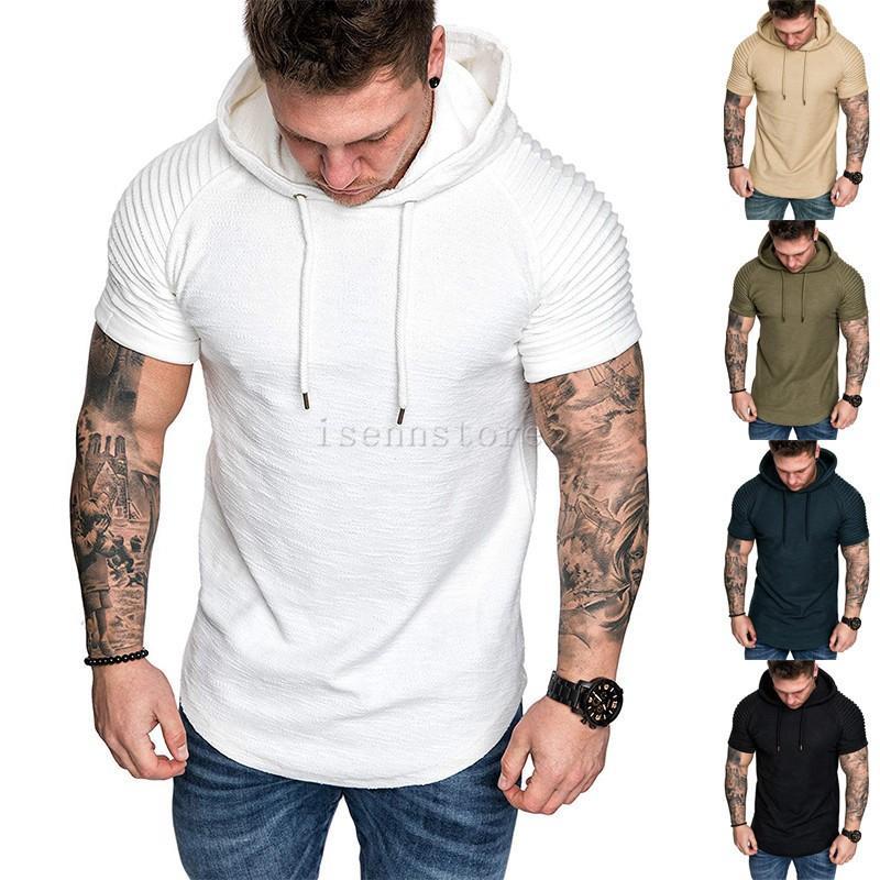 半袖パーカー メンズ プルオーバー ジムウェア トレーニングウェア タイト トップス 無地 ギャザー 薄..