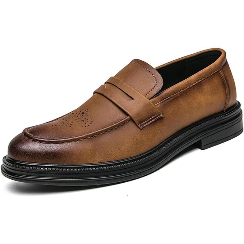 本革 コインローファー 革靴 メンズ ペニー 3E 幅広 Uチップ スリッポン スリップオン 素足 ドレスシュ..