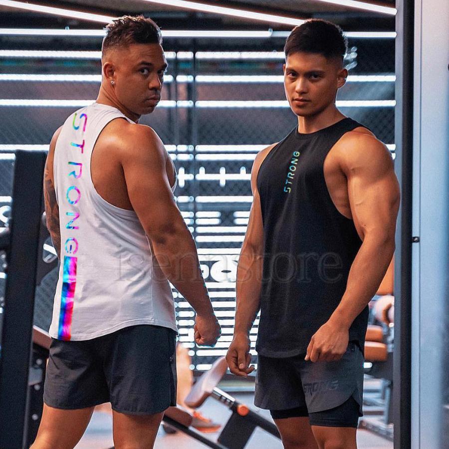 タンクトップ メンズ トレーニングウェア ノースリーブ Tシャツ袖なし 夏 クルーネック プリント 吸汗..