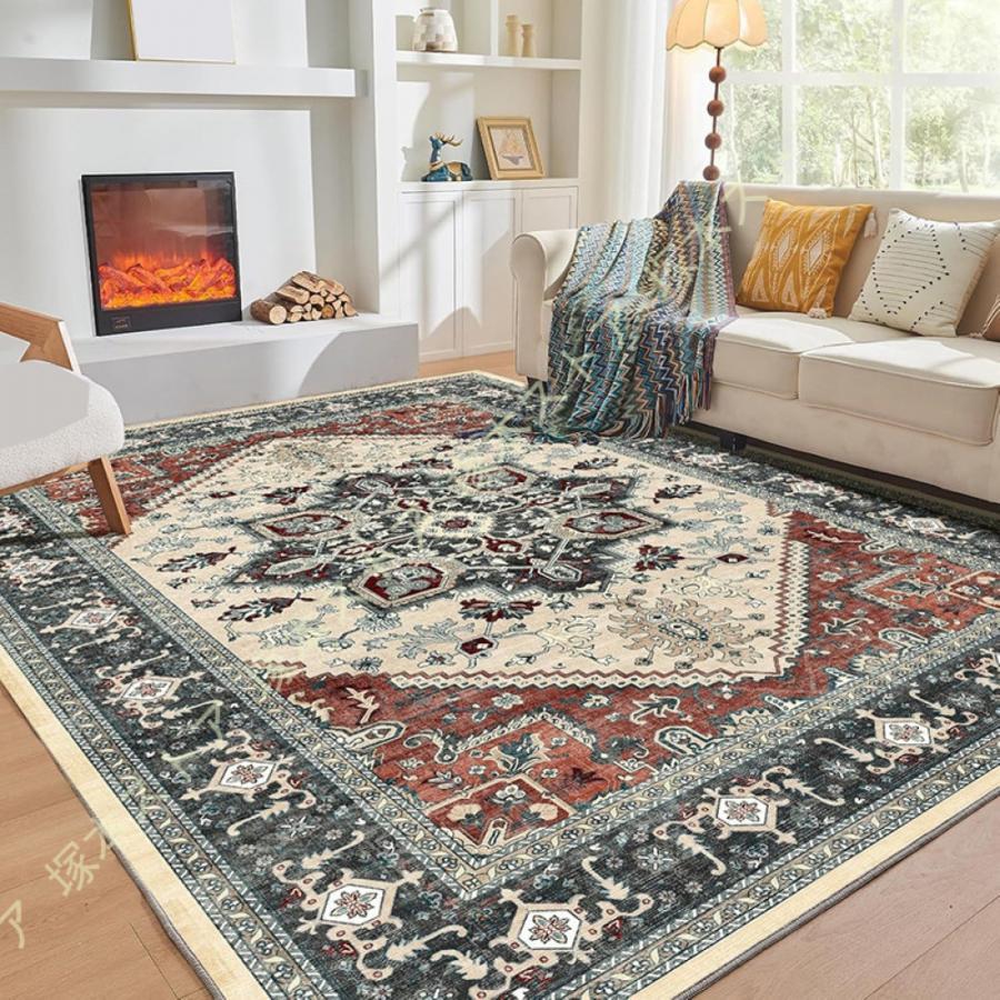 ペルシャ絨毯 カーペット アンティーク風 ラグ ラグマット フロアマット 花模様ラグ 耐摩耗性 廊下敷き 洗えるラグ ずれない 遊び毛防止 オールシーズン適用