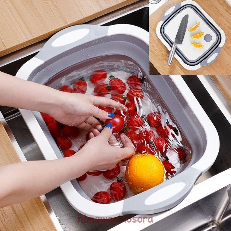 洗い桶 まな板付き 折りたたみ 漂白 シリコン 排水口付き バケツ 8L 四角 大容量 ゴム おしゃれ 大きい..